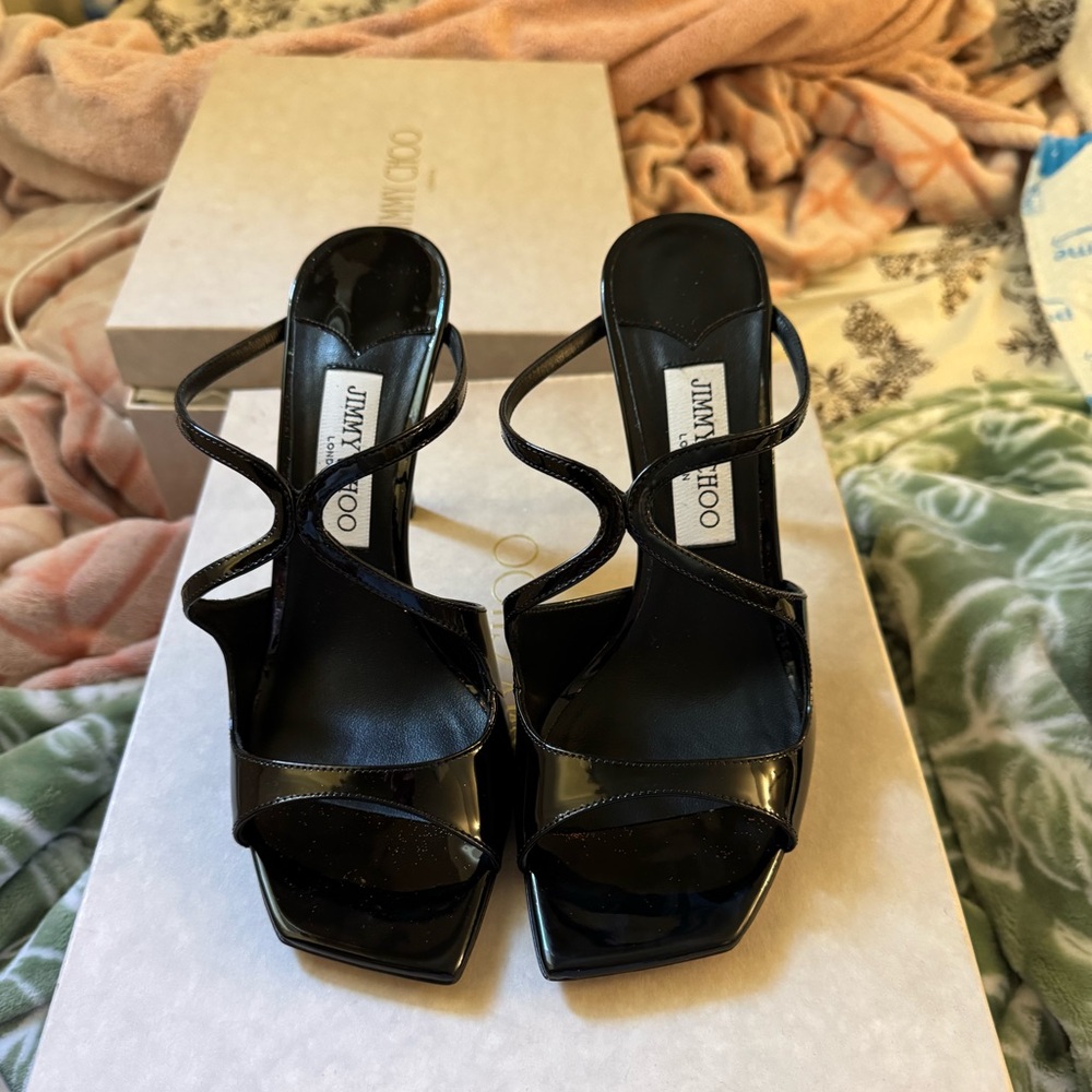 Jimmy Choo Glossy Black Strappy Heels